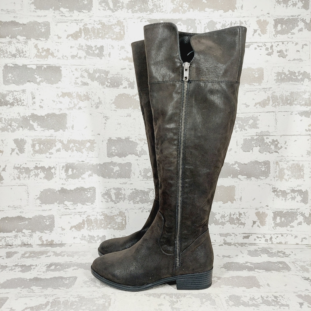 New MIA Carsyn Knee High Brown Faux Suede Western Boots T429